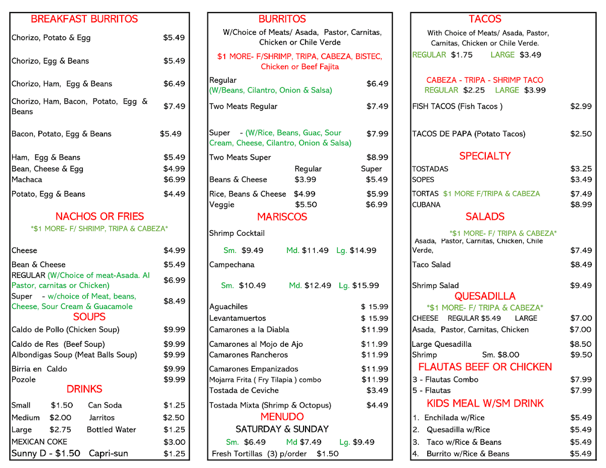 Ernie's Taqueria Menu - Image 2